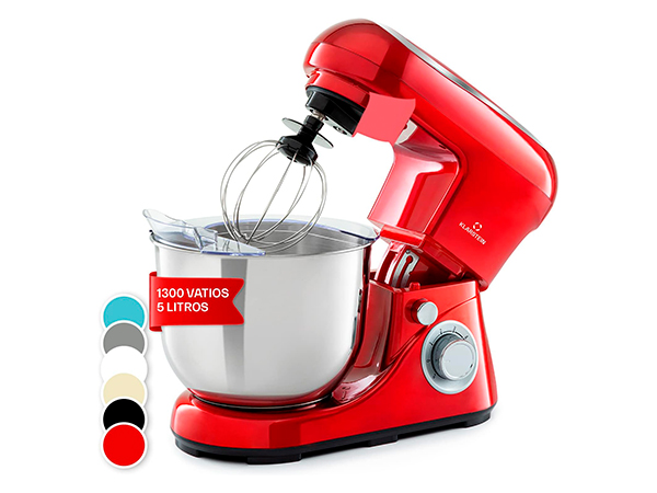 Klarstein Batidora Amasadora 1300W con bol de 5L y rotación planetaria (Rojo)