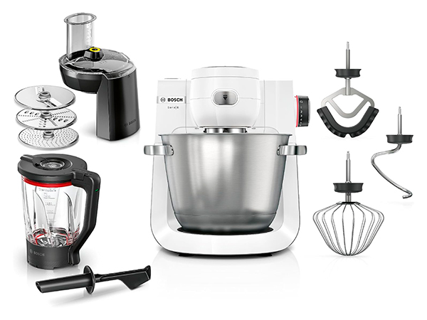 Bosch Serie 6 MUMS6EW22 (1600W, 5,5L) blanca con accesorios y vaso ThermoSafe