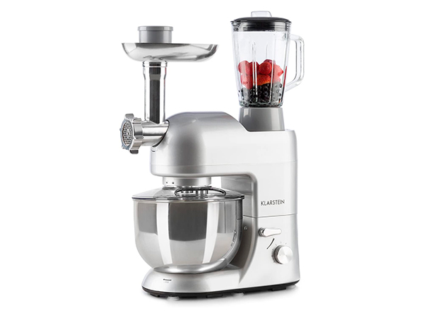 Klarstein Lucia 1800W con bol de 5L, picadora de carne y vaso batidor 1,5L (Plateado)